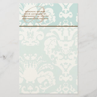 Monogram Brown & Aqua Blue Stationery