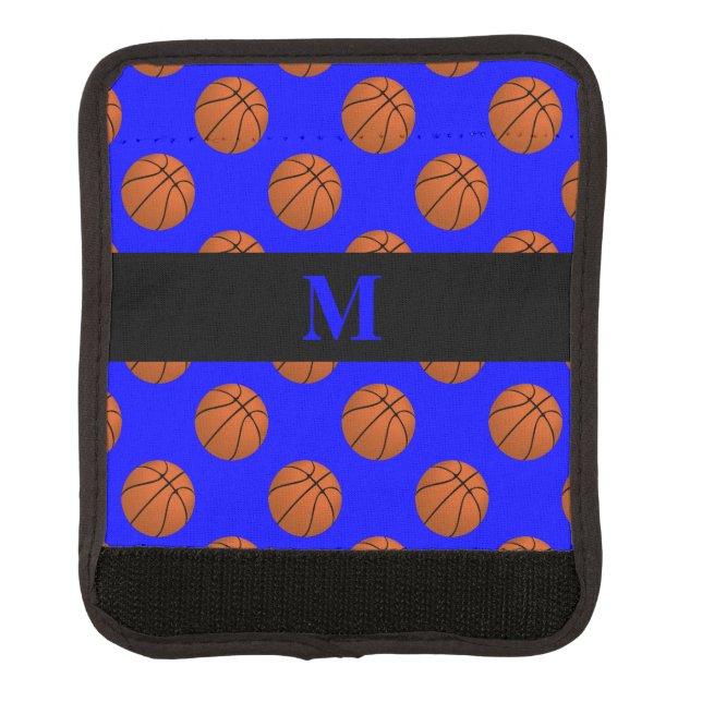 Monogram Brown Basketball Balls, Blue Luggage Handle Wrap (Front)