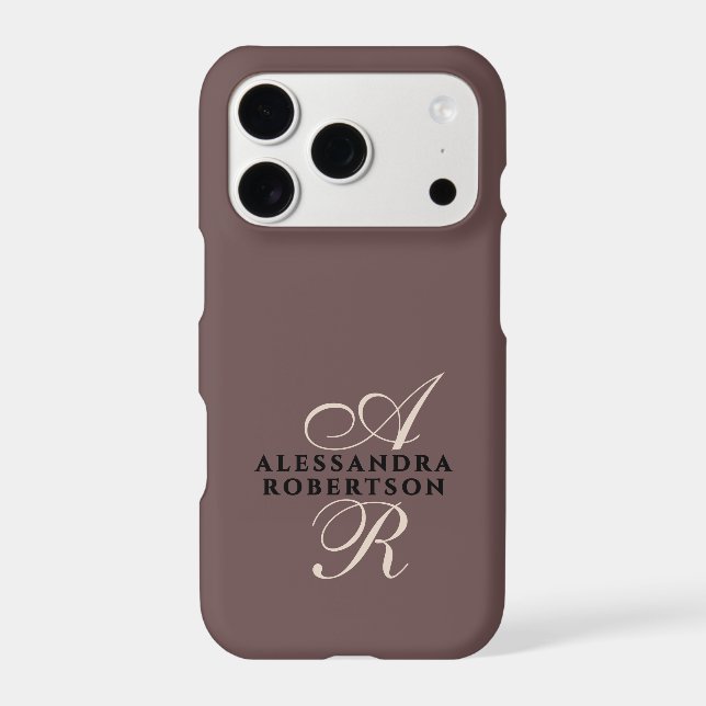 Monogram Brown Beige Black Minimalist Stylish Chic iPhone Case (Back)