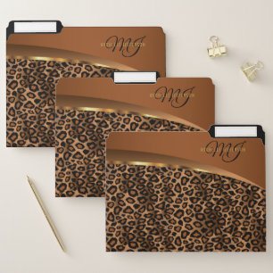 Monogram Brown, Black and Gold Leopard File Folder