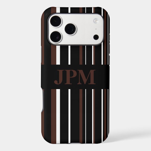 Monogram Brown, Black Barcode Stripe Case-Mate iPhone Case (Back)