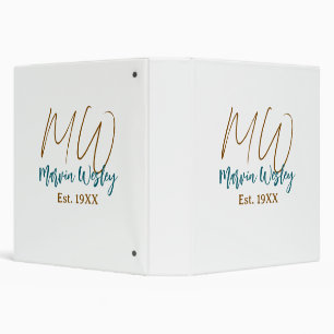 Monogram brown blue turquoise est.year simple mini 3 ring binder