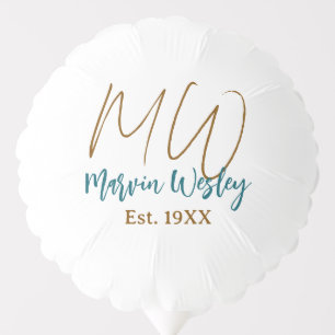 Monogram brown blue turquoise est.year simple mini balloon