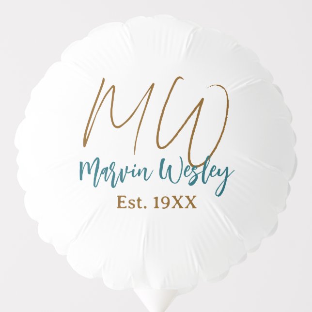 Monogram brown blue turquoise est.year simple mini balloon (Front)