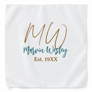 Monogram brown blue turquoise est.year simple mini bandana