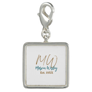 Monogram brown blue turquoise est.year simple mini charm