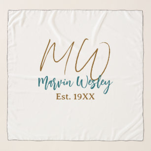 Monogram brown blue turquoise est.year simple mini scarf