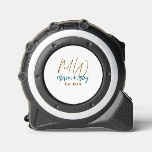 Monogram brown blue turquoise est.year simple mini tape measure