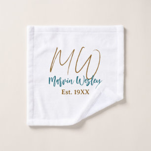 Monogram brown blue turquoise est.year simple mini wash cloth