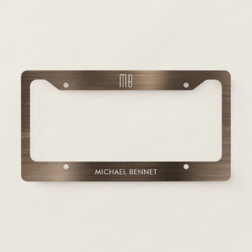 Monogram Brown Brushed Metallic  License Plate Frame