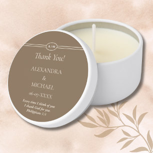 Monogram Brown Christian Wedding Thank You Mini Candle Favors