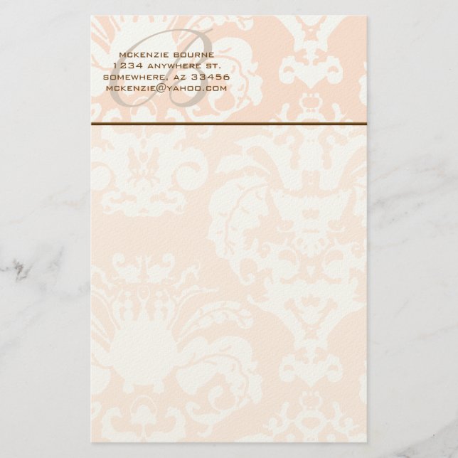 Monogram Brown & Coral Stationery (Front)