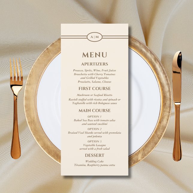 Monogram Brown Cream Christian Wedding Menu (Creator Uploaded)