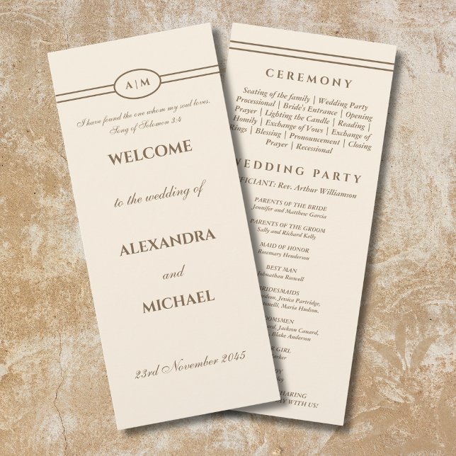 Monogram Brown Cream Christian Wedding Program (Creator Uploaded)