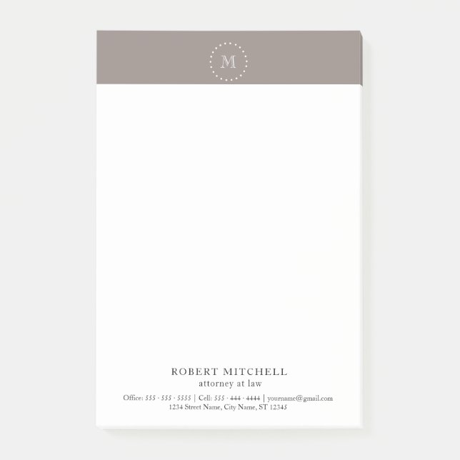 Monogram Brown Elegant Professional Post-it® Notes (Front)