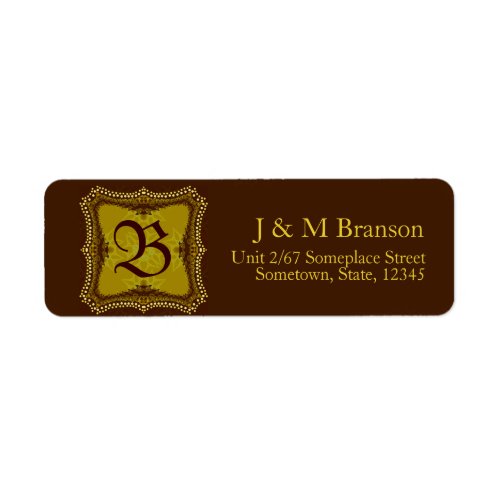 Monogram Brown  Gold Address Label