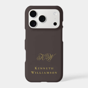 Monogram Brown Gold Initials Name Minimalist Men iPhone 17 Pro Case