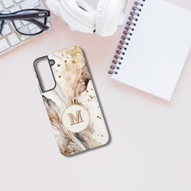 Monogram Brown Gold Marble Luxe Abstract Design Samsung Galaxy Case (Creator Uploaded)