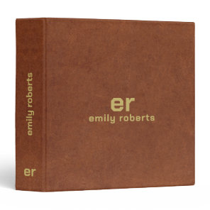 Monogram Brown Leather Gold Typography 3 Ring Binder