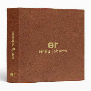 Monogram Brown Leather Gold Typography 3 Ring Binder