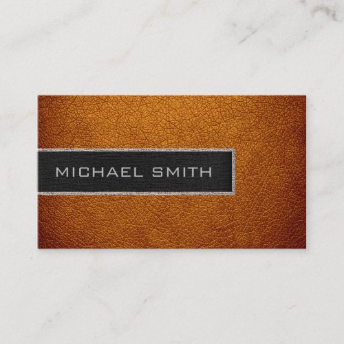 Monogram Brown Leather Look Business Card