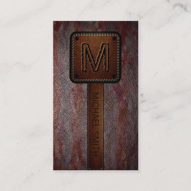 Monogram Brown Leather Look Business Card (Front)