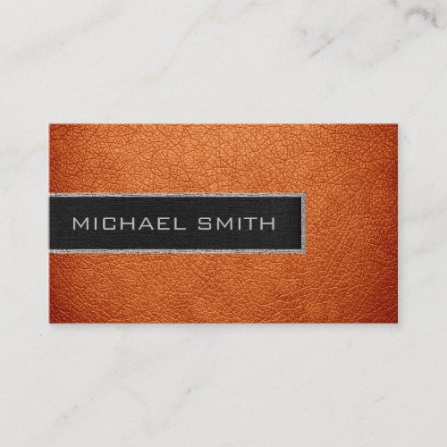 Monogram Brown Leather Look Business Card