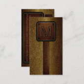 Monogram Brown Leather Look Business Card (Front/Back)