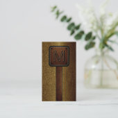Monogram Brown Leather Look Business Card (Standing Front)