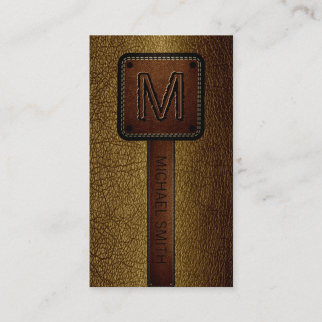 Monogram Brown Leather Look Business Card (Front)