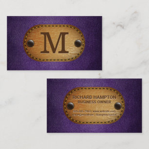 Monogram Brown Leather Purple Fabric Business Card