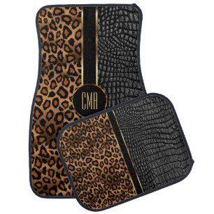Monogram Brown Leopard and Leather Design Car Floor Mat