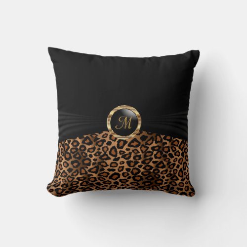 Monogram Brown Leopard Animal Pattern Throw Pillow