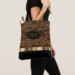 Monogram Brown Leopard Pattern Tote Bag