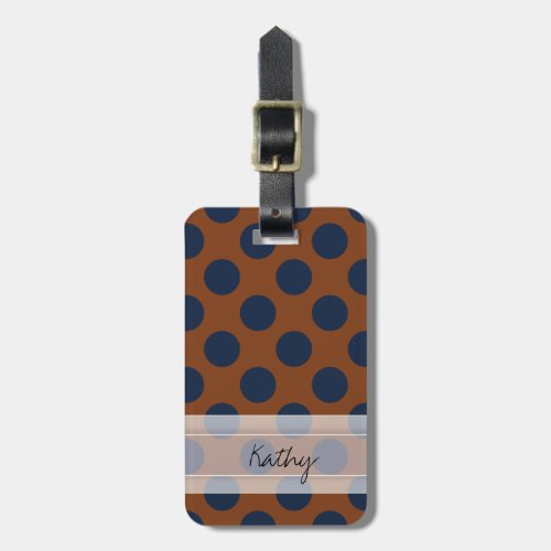 Monogram Brown Navy Blue Chic Polka Dot Pattern Luggage Tag