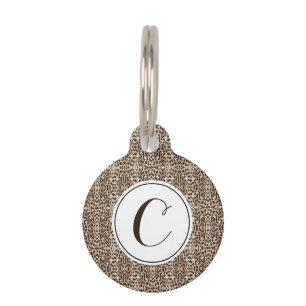 Monogram Brown Spotted Leopard Print Pet Name Tag