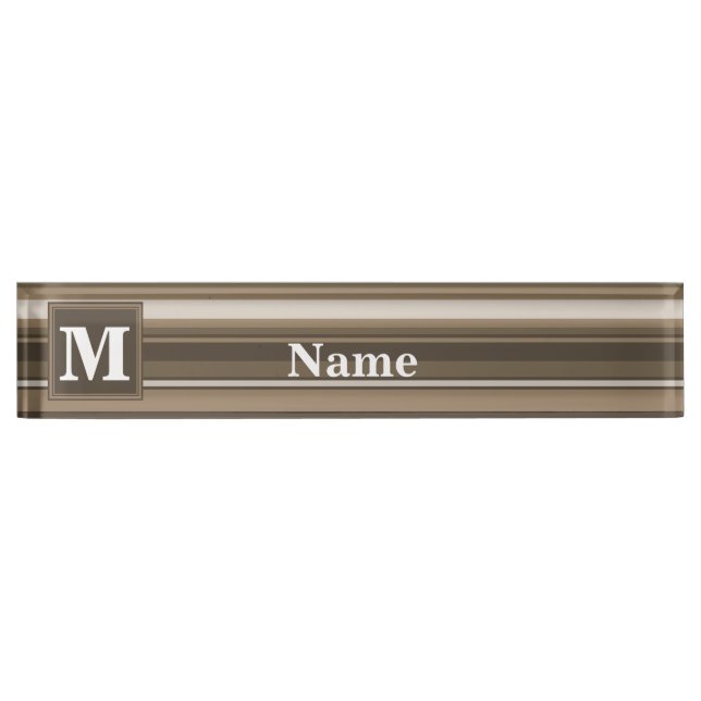 Monogram brown stripes desk name plate (Front)