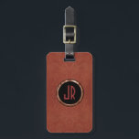 Monogram Brown Suede Leather Floral Design Luggage Tag<br><div class="desc">Elegant brown suede leather look design. Customizable and optional monogram with touch of metallic amber brown and black. It is available on other products. Not real leather but image of leather.</div>
