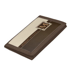 Monogram Brown Tan with Gold Accents Trifold Wallet
