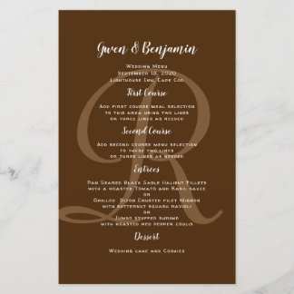 Monogram Brown Wedding Entree Menu Template