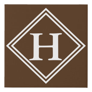 Monogram Brown White Frame, Initial Faux Canvas