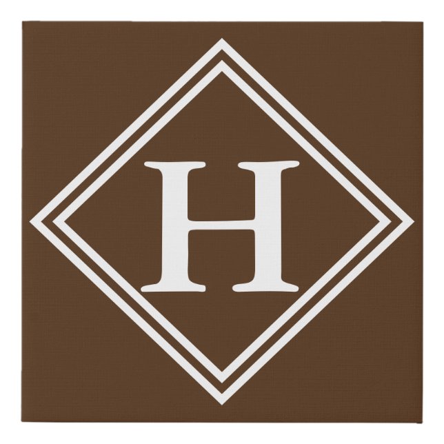 Monogram Brown White Frame, Initial Faux Canvas (Front)