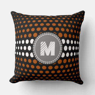 Monogram Brown & White Polka Dots Pattern Throw Pillow