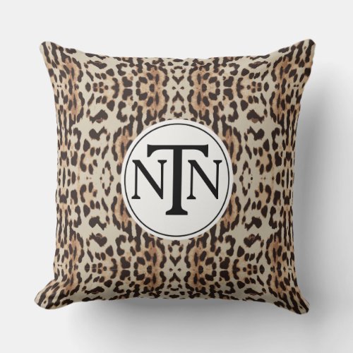 Monogram Brown Wild Leopard Print Throw Pillow