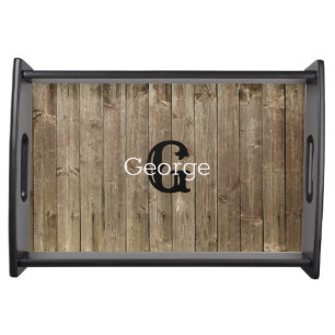 Monogram Brown Wood Handsome Custom Serving Tray