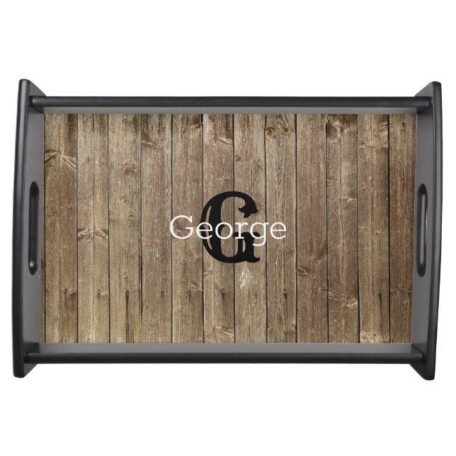 Monogram Brown Wood Handsome Custom Serving Tray (Front)
