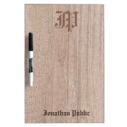 Monogram Brown Wood Look Script Dry Erase Board