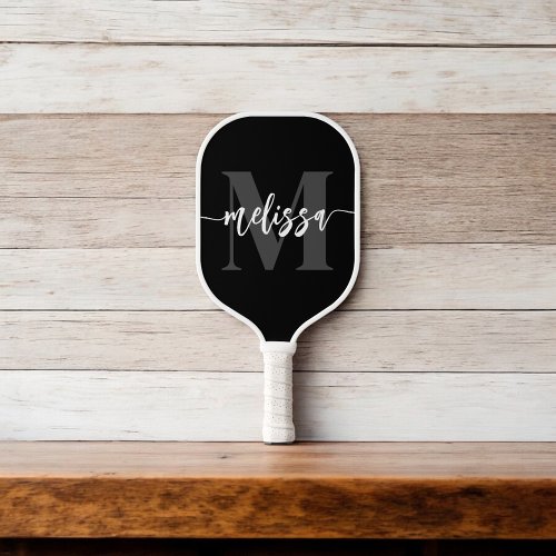 Monogram Brush Calligraphy Black Pickleball Paddle