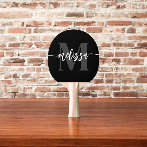 Monogram Brush Calligraphy Black Ping Pong Paddle