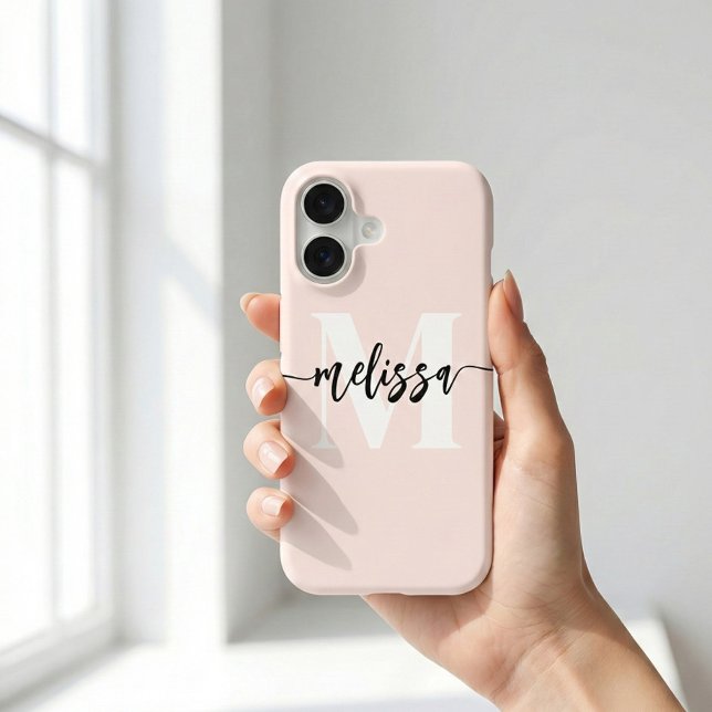 Monogram Brush Calligraphy Blush iPhone Case (Creator Uploaded)